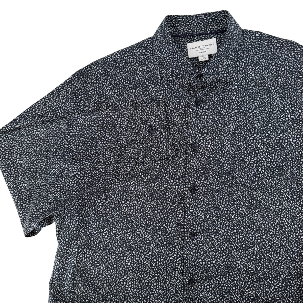 Charles Tyrwhitt Mens Classic Fit Non-Iron Shirt Navy Floral Leaf 17 34 43 86cm